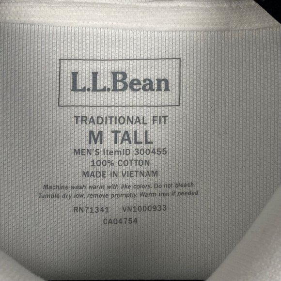 LL Bean Mens Premium Double Polo Banded Short-Sleeve No Pocket White Medium Tall - Picture 4 of 8